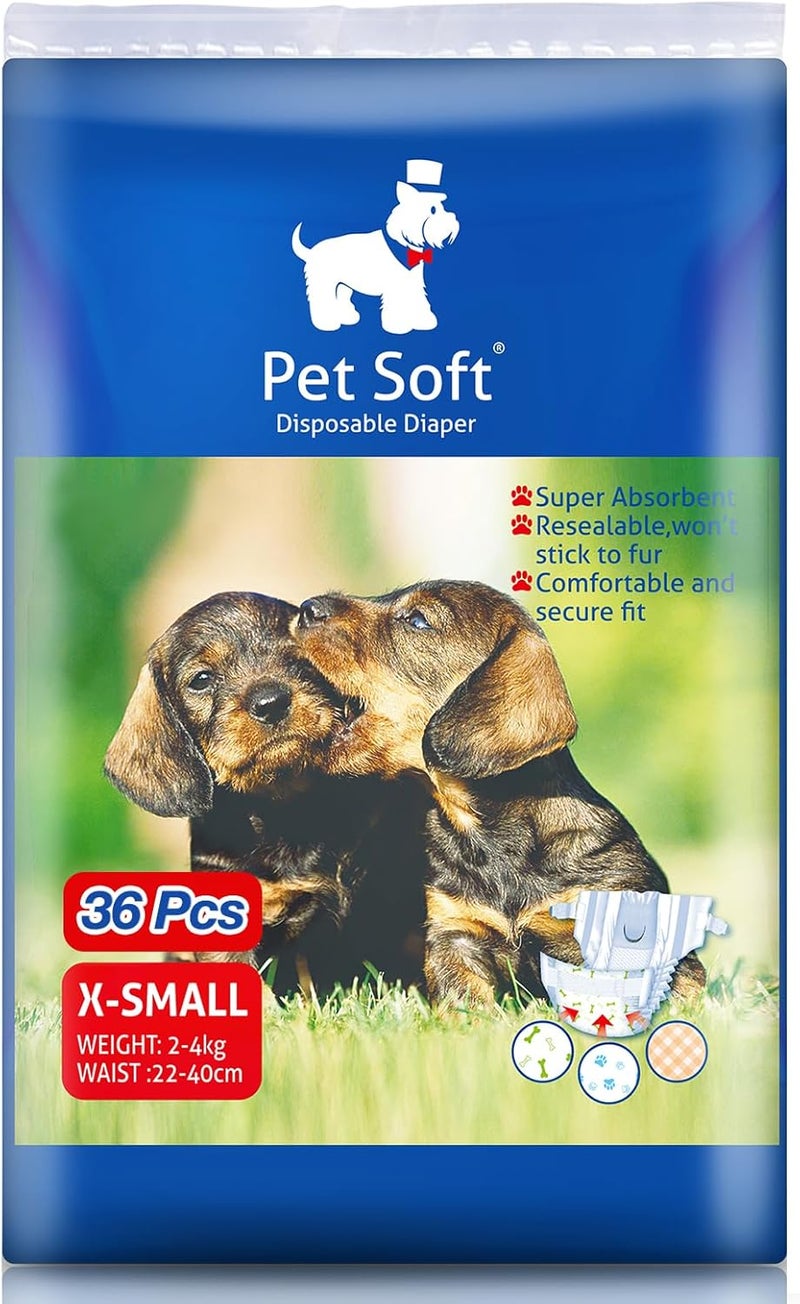 Pet Soft Dog Diapers Female - Disposable Puppy Diapers, Cat Diaper 36pcs XSmall - Image 1